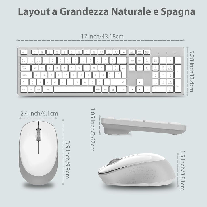 LeadsaiL Kabellose Tastatur und Maus, kabellose Tastatur und Maus, ergonomisch, Spanisch, QWERTY, vo