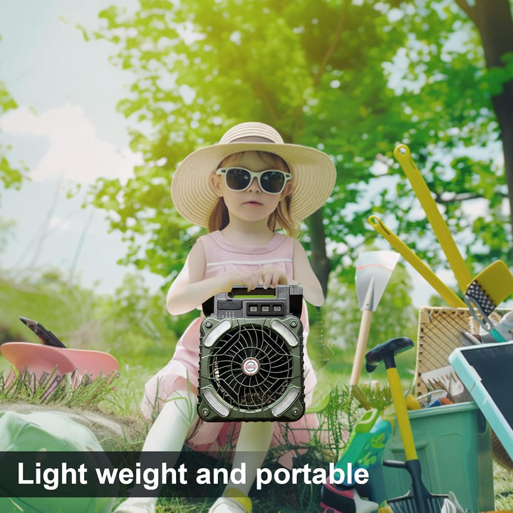GY Solar Camping Ventilator mit LED-Licht & 10400mAh Akku – 4 in 1 Tragbarer Tischventilator, 4 Gesc