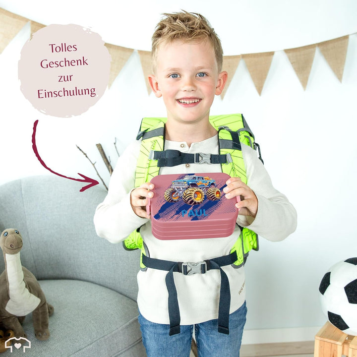 Kinder Bento Box Midi für Mepal Bentobox - Auto - Lunchbox Monstertruck mit Name Brotbox Monster Tru