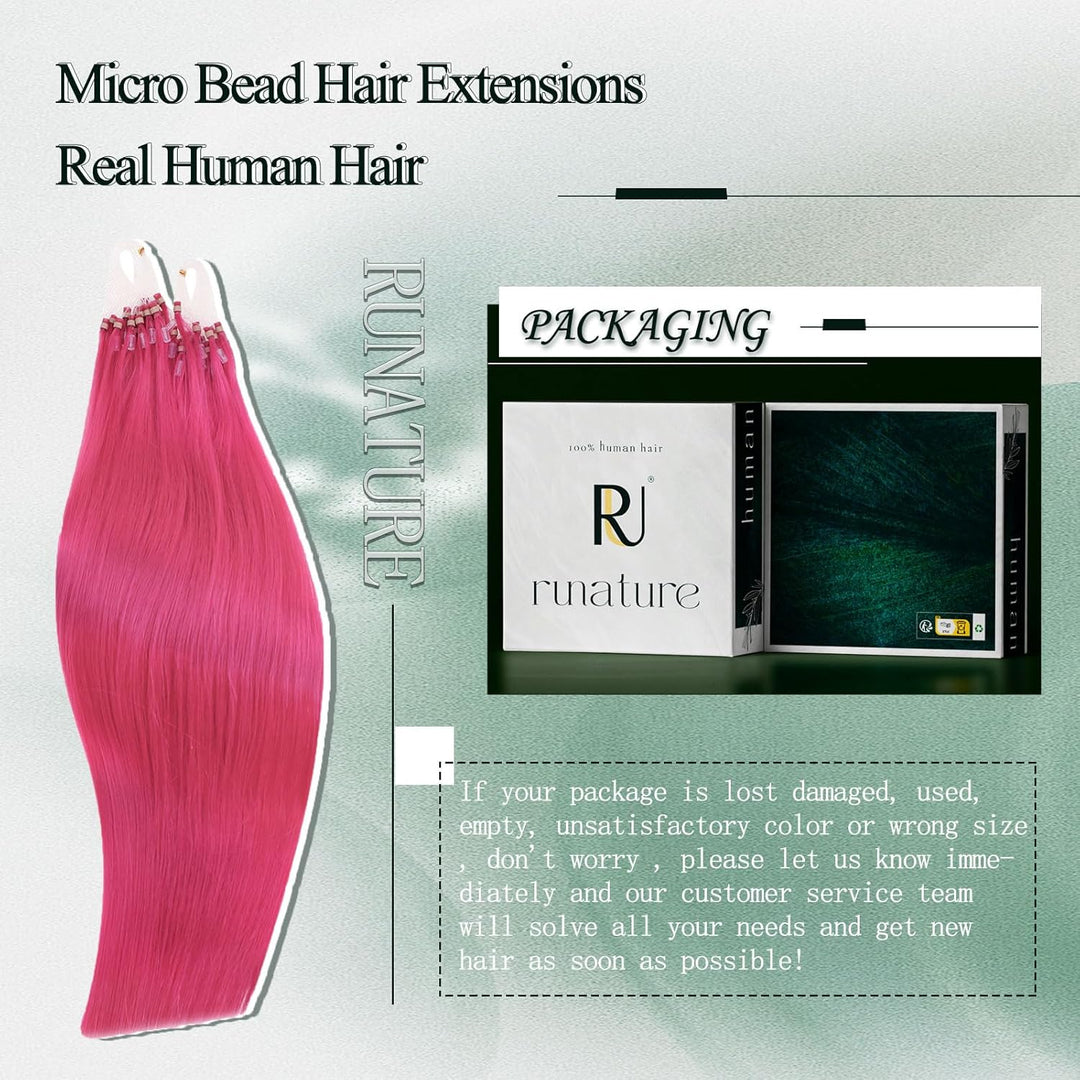RUNATURE Echthaar Extensions Microring Rosa 50cm Microring Extensions Echthaar 1g Glatt Haarverlänge