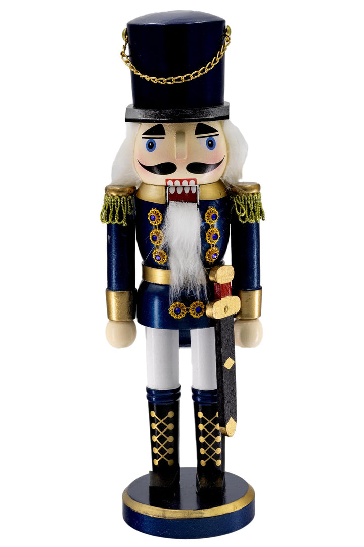 Kaladia Deko Nussknacker Figur Soldat aus Holz – Höhe: 38 cm – moderner Weihnachtsnussknacker in Bla