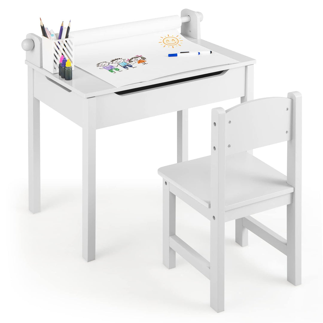 DREAMADE Schreibtisch Kinder mit Stuhl, Schülerschreibtisch aus Holz, Jugendschreibtisch, Kindertisc