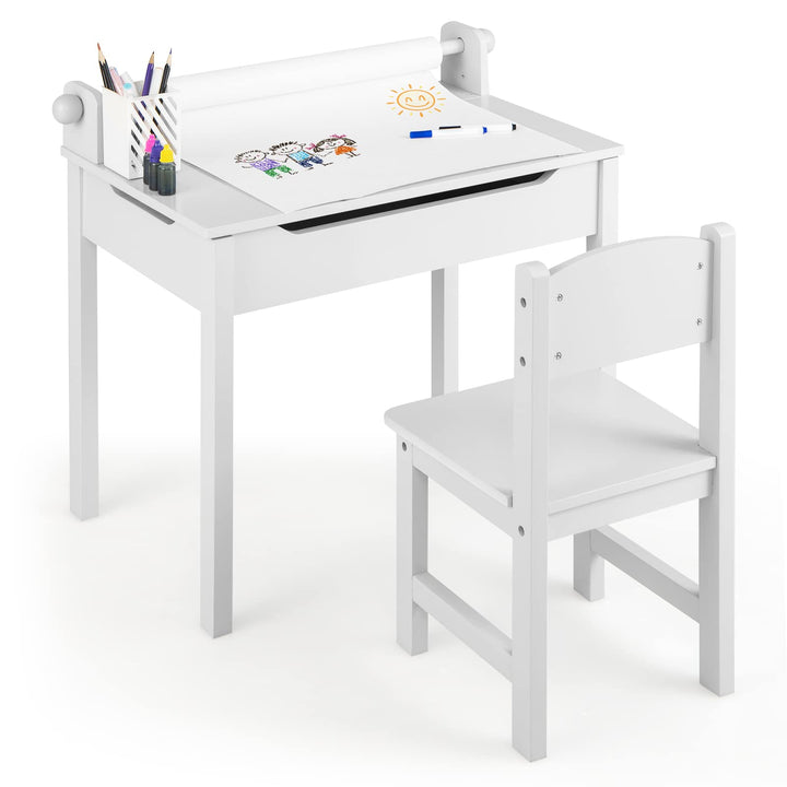 DREAMADE Schreibtisch Kinder mit Stuhl, Schülerschreibtisch aus Holz, Jugendschreibtisch, Kindertisc