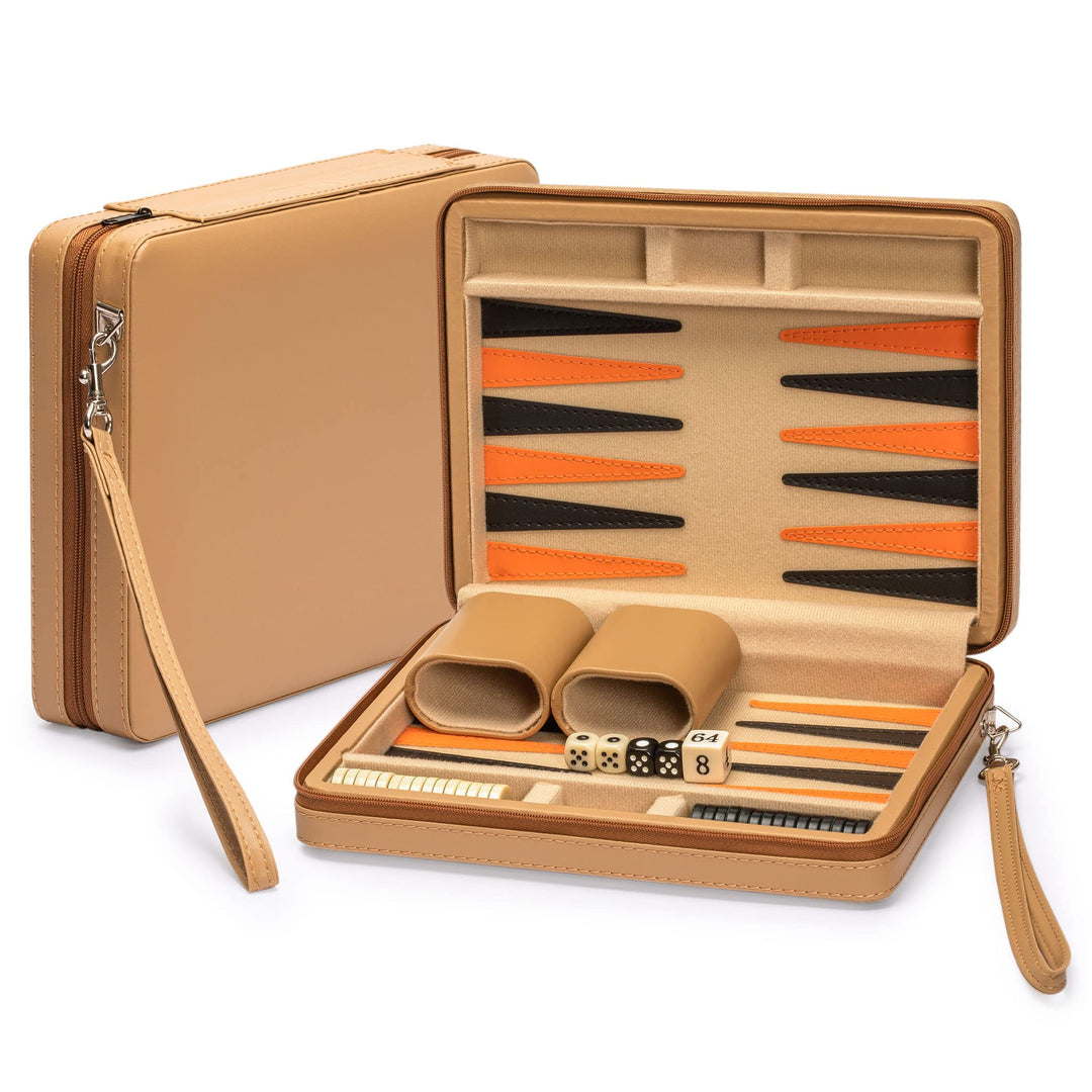Yellow Mountain Imports Reisespielset Backgammon in Magnetischer Lederoptik, Bozcaada -mit Magnetisc
