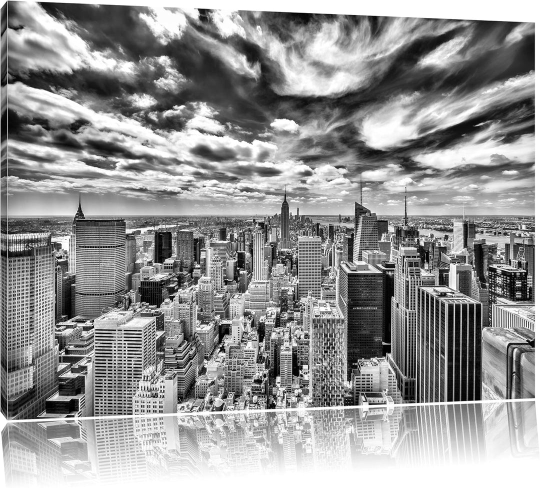 Pixxprint New York Skyline / 100x70cm Leinwandbild bespannt auf Holzrahmen/Wandbild Kunstdruck Dekor