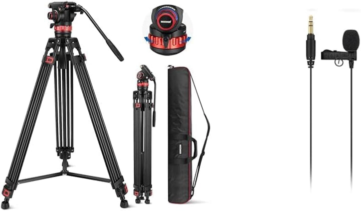 NEEWER 189cm Videostativ Video Tripod mit Dämpfung Fluidkopf & RØDE Lavalier GO professionelles Lava