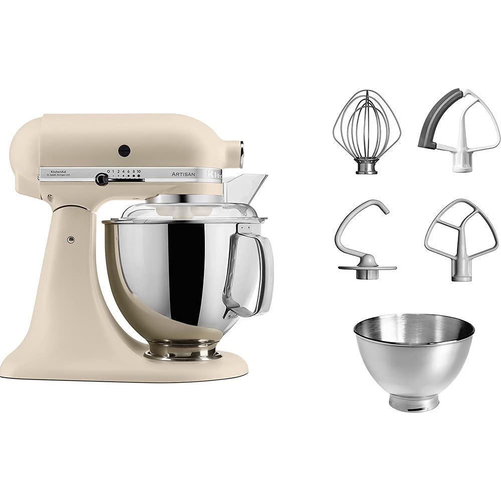 KitchenAid 5KSM175PSEFL Artisan Küchenmaschine, Stainless Steel, Weiss