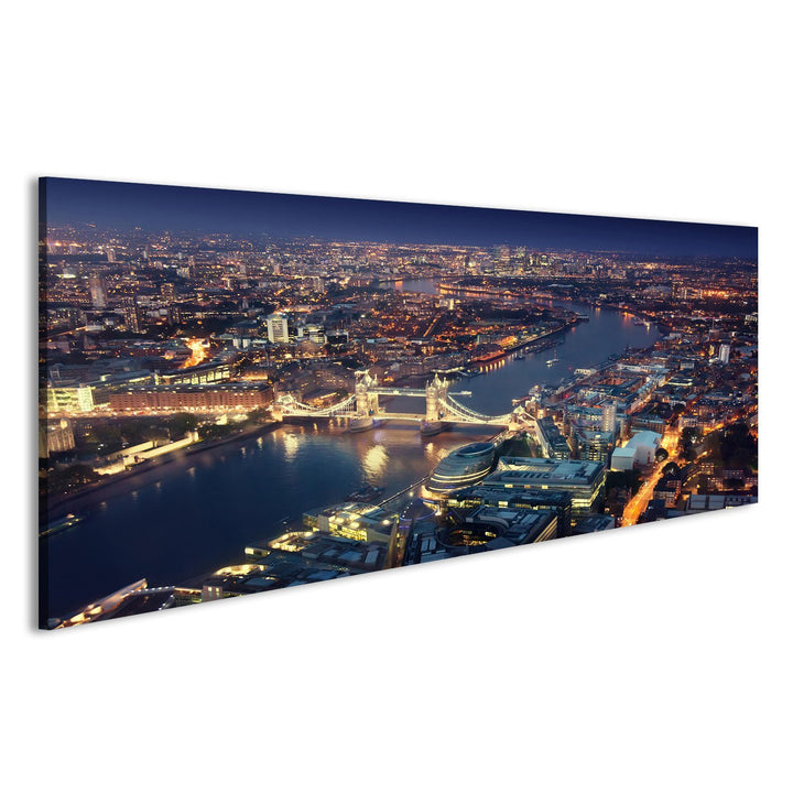 Bild Bilder auf Leinwand London bei Nacht mit städtischen und Tower Bridge Wandbild, Poster, Leinwan