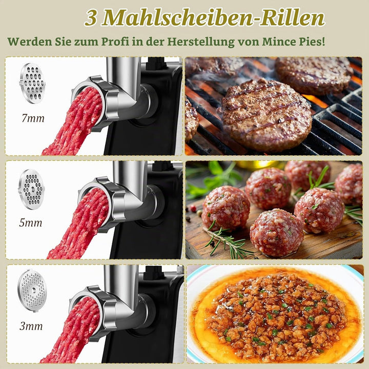 Elektrischer Fleischwolf mit Wurstfüller,3 in 1 Edelstahl,Elektrischer Fleischwolf und Wurstmacher m