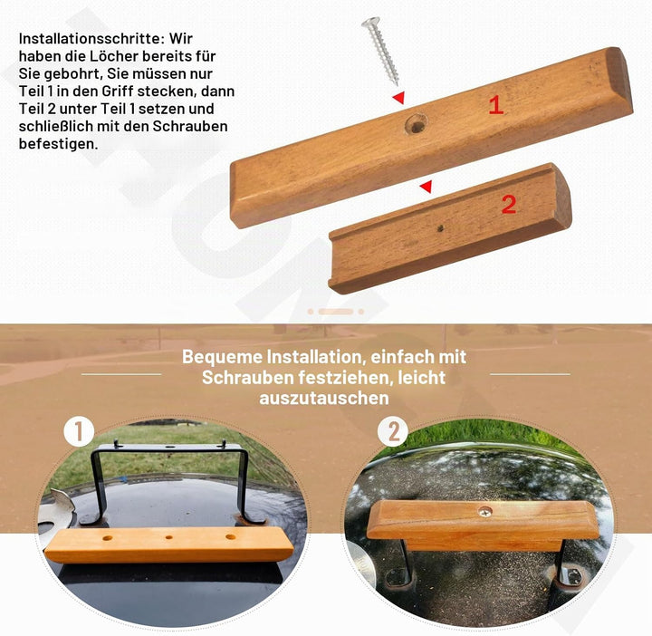 2 Stück Kirschholz Ersatzgriff für Weber Holzkohlegrill, Grillgriff Ersatz passend für 57,1 cm und 4
