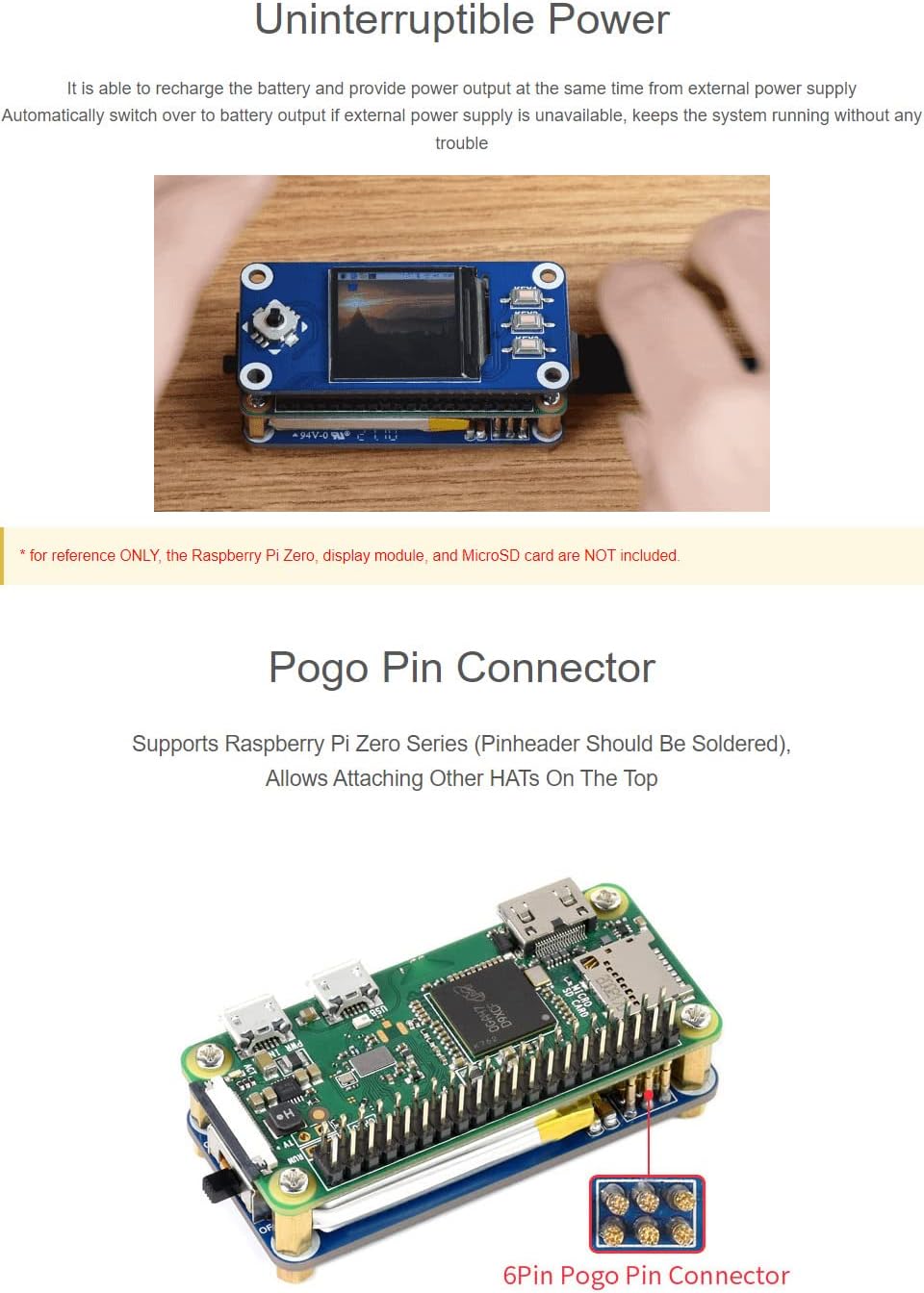 Waveshare UPS HAT (C) for Raspberry Pi Zero 5V Uninterruptible Power Supply Multi Battery Protection