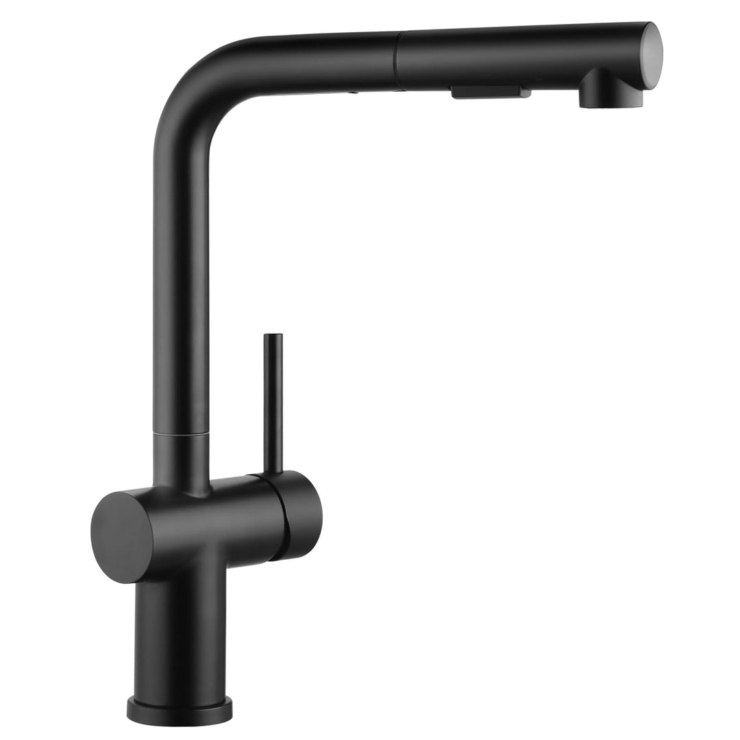 Küchenarmatur mit Brause Ausziehbar, Hochdruck Wasserhahn Küche Schwarz mit Zwei Wasserstrahlarten,