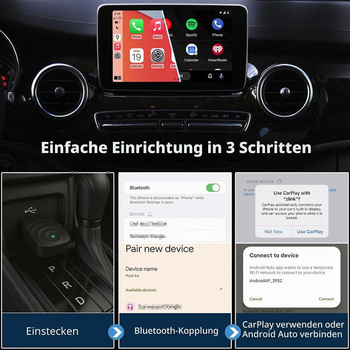 Sunweyer S21 Wireless CarPlay und Android Auto Adapter, 2 in 1 Auto Konnektivität Dongle, Plug & Pla