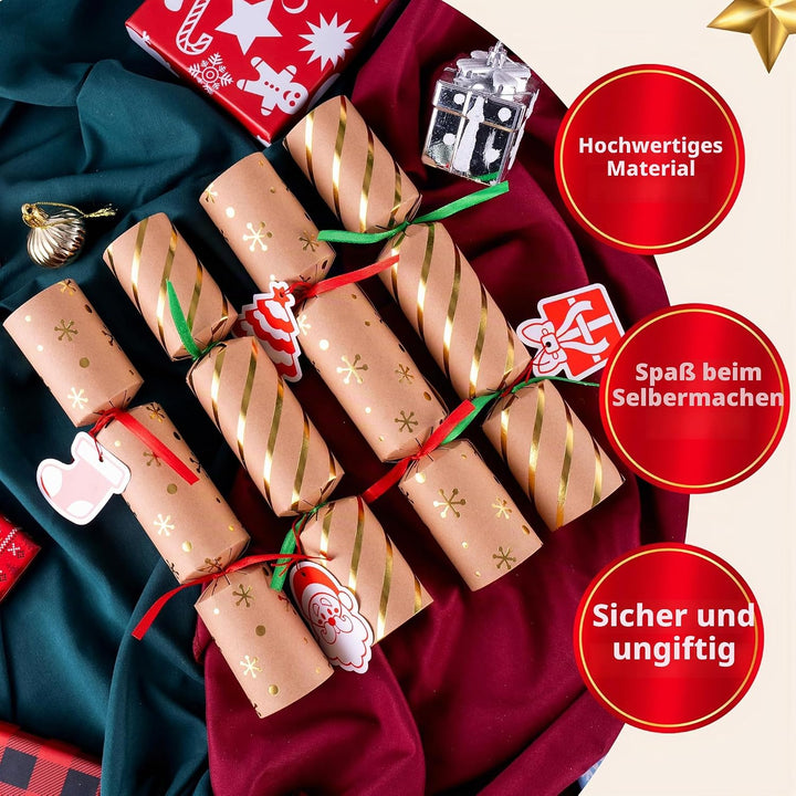 JOYIN 8 Stück 25,4 cm Knallbonbons für Weihnachten mit klassischem Design, mit Partyhut, Witz und kl