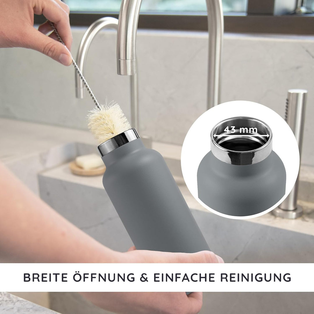 Bambaw Thermosflasche 500ml, Trinkflaschen Grau, Edelstahl Trinkflasche, Thermosflasche Spülmaschien