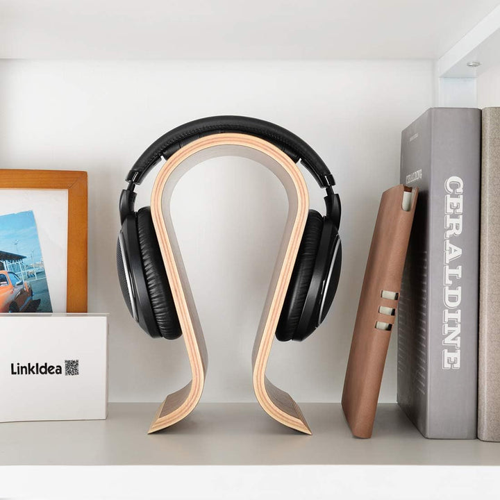 Linkidea Omega Holz-Kopfhörerständer - Headset-Halter/Aufhänger Mit Walnuss-Finish - Schreibtisch-Di