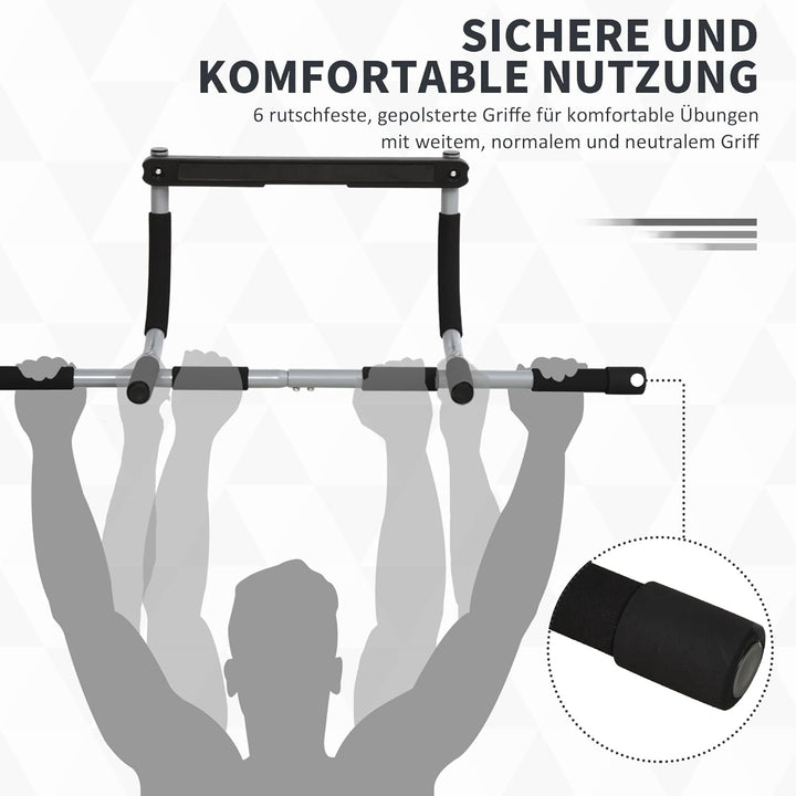 HOMCOM Klimmzugstange, Trainings Halterung, Multifunktions-Türreck, Stahl, Schaumstoff, PE, Schwarz+