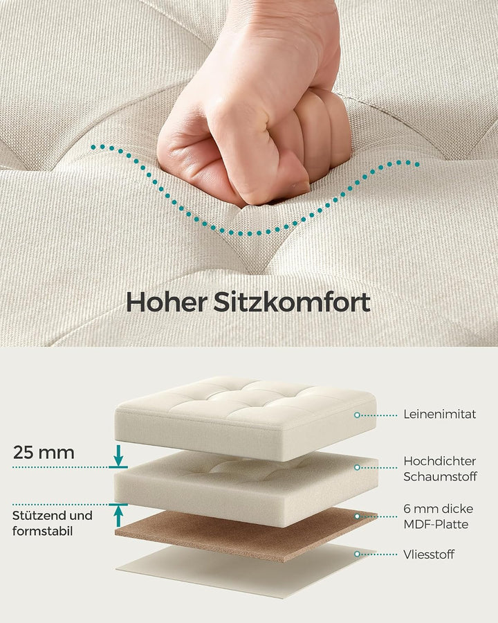 SONGMICS 38 cm Sitzbank mit Stauraum, klappbare Sitztruhe, Aufbewahrungsbox, Fussbank, cremeweiss LS