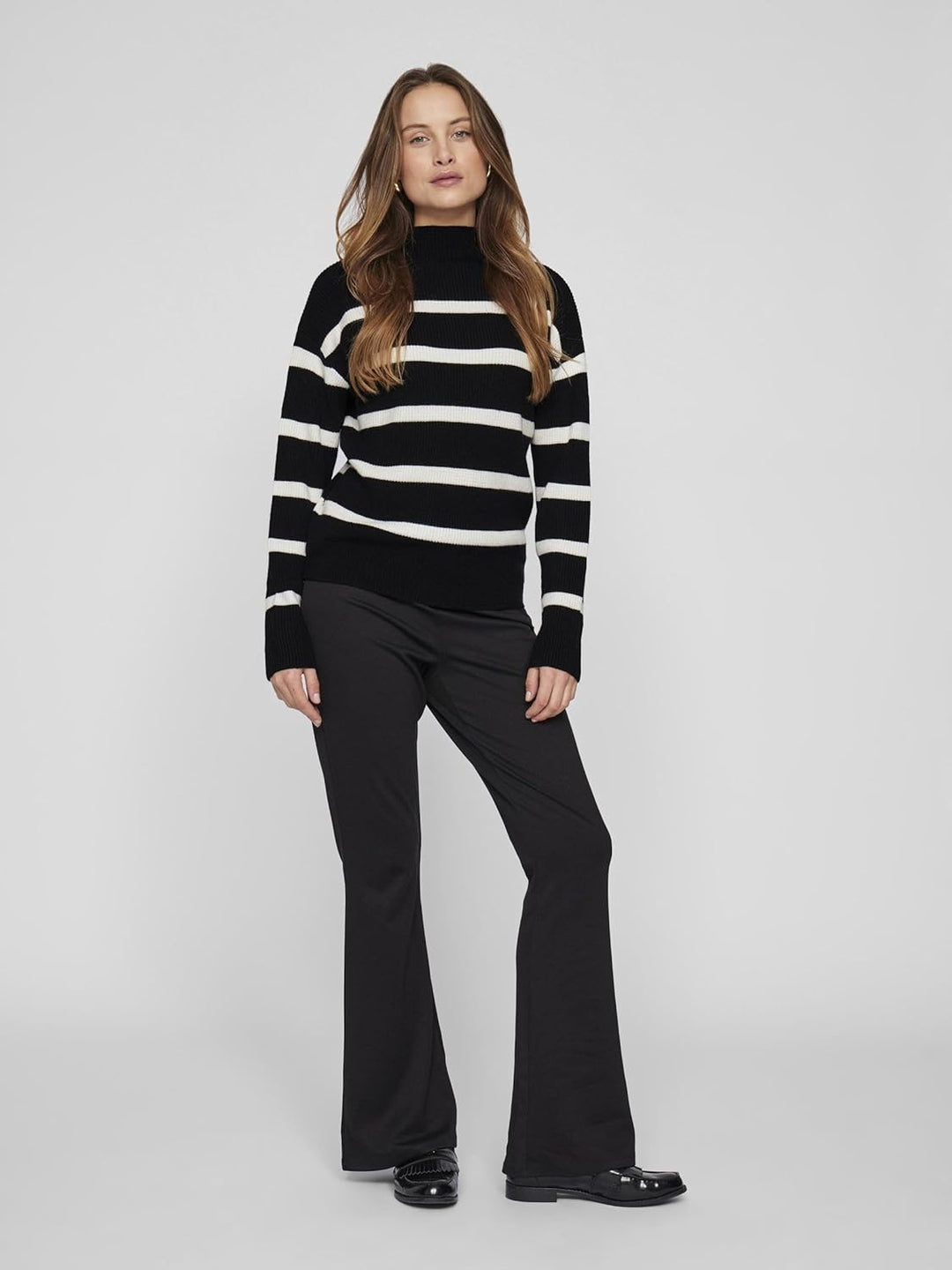Vila Damen Strickpullover XS Black/Stripes:white Alyssum, XS Black/Stripes:white Alyssum