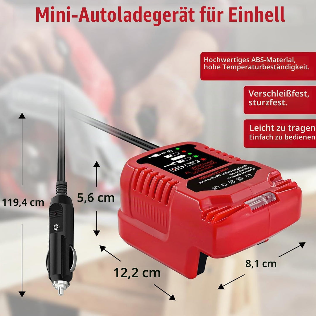 Auto Ladegerät für Einhell 18V Akku, Mini -Ladegerätersatz für Einhell 18 Volt PXC Batterie 4511396