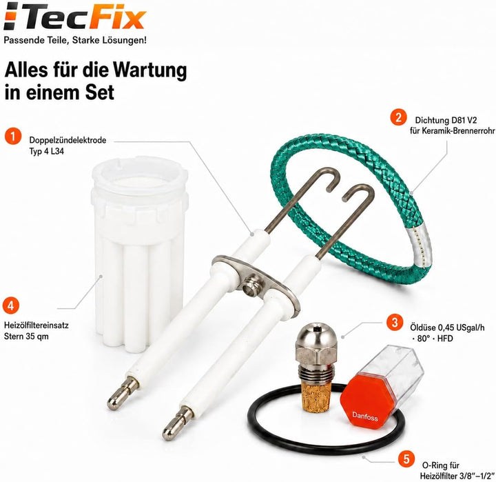 Wartungsset für Buderus Blaubrenner Ölbrenner BE 1.1 und 1.2 bis 21 kW