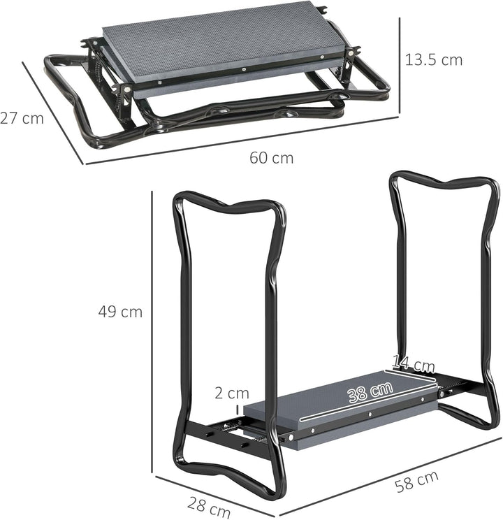 Outsunny 2 in 1 Garten Kniebank Kniepolster Stützbank Faltbarer Knieschoner Grau Ohne Werkzeugtasche