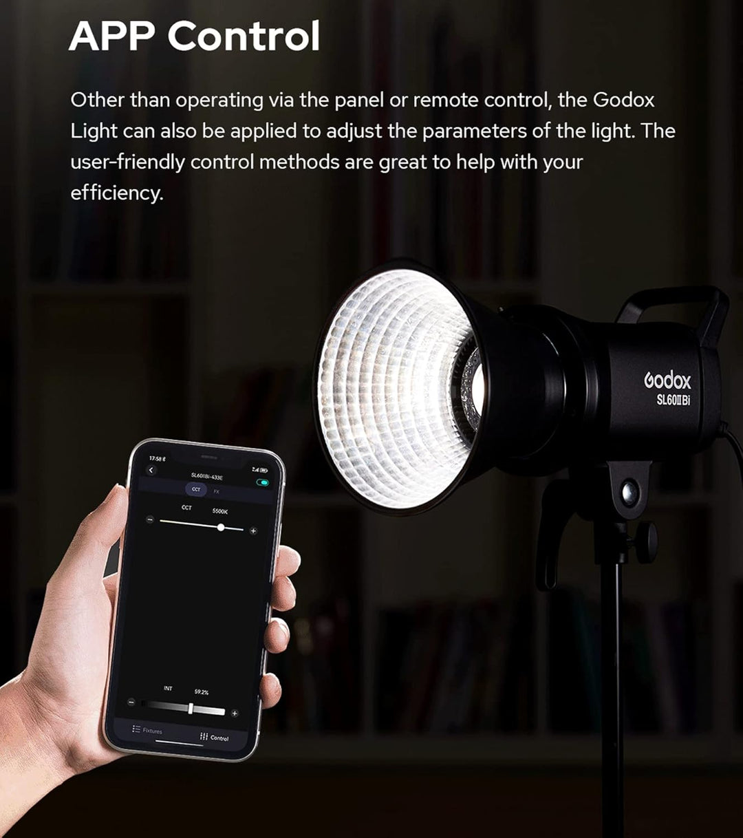 Godox SL60IIBi SL60II-Bi LED-Videoleuchte, 2800K-6500K, CRI96 + TLCI97+, eingebaute 11 FX-Effekte, u