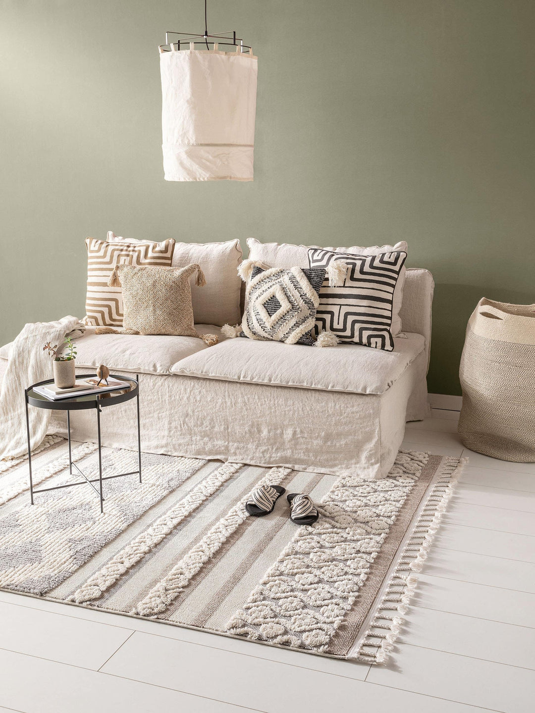 benuta TRENDS Kurzflor Teppich OYO Cream/Grau 120x180 cm - Moderner Teppich für Wohnzimmer, 40538948