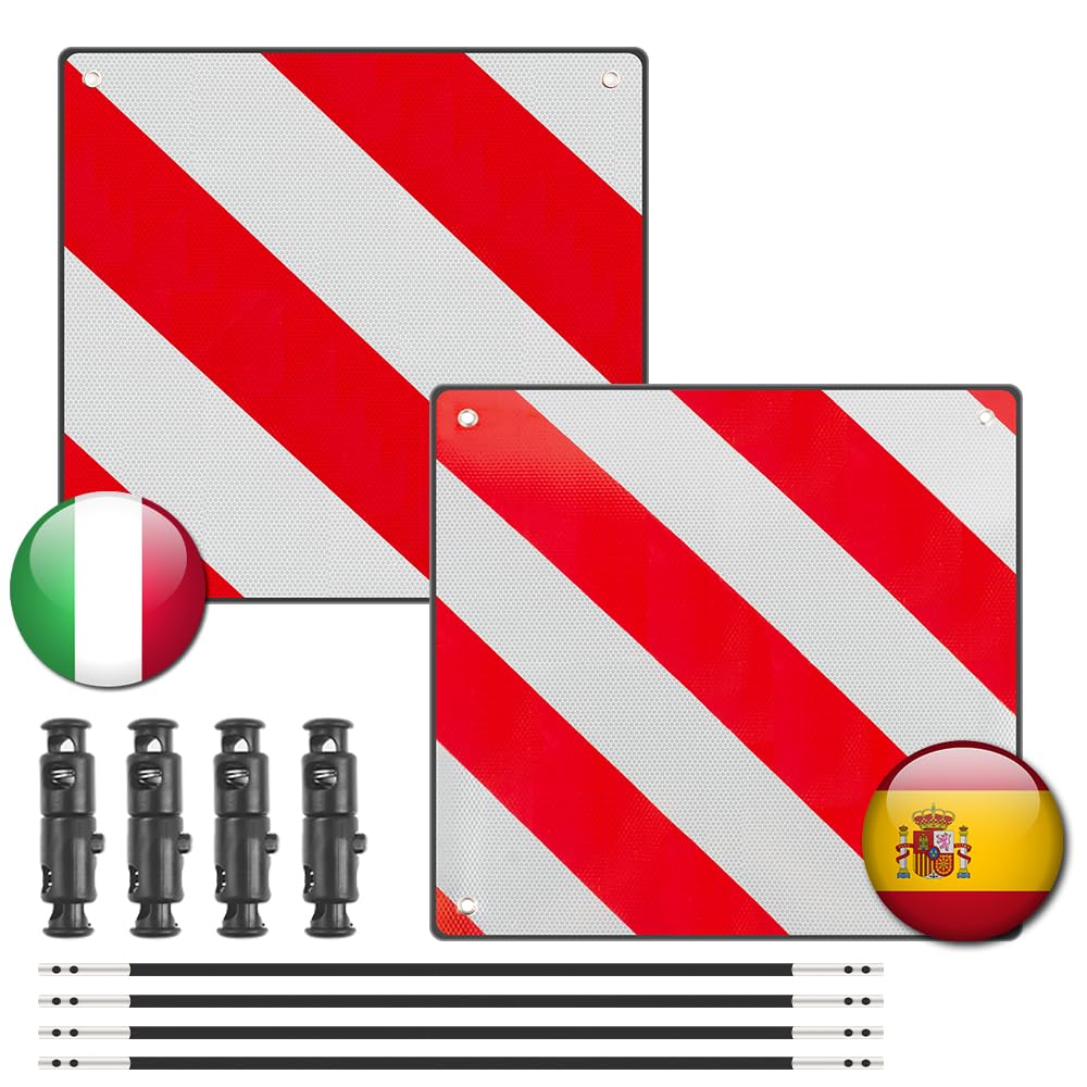 2 in1 Aluminium Warning Sign for Italy/Spain, 50X50cm Warning Sign Italy and Spain with 4 Tie Down S