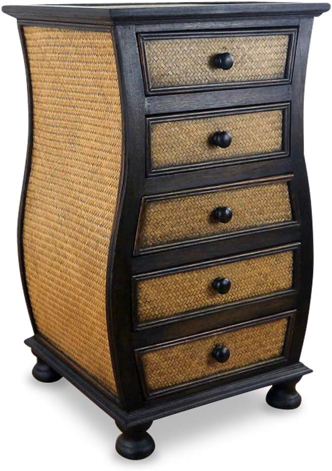 livasia Rattankommode I Rattanschrank I Kommode aus Holz und Rattan (bauchig), bauchig