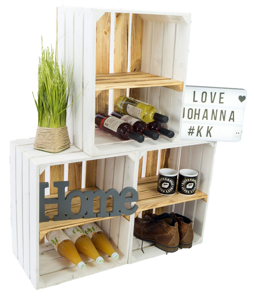 3er Set Holzkisten Paula weiss mit geflammten Boden ca. 50x40x30cm Johanna Aufbewahrungsbox Aufbewah