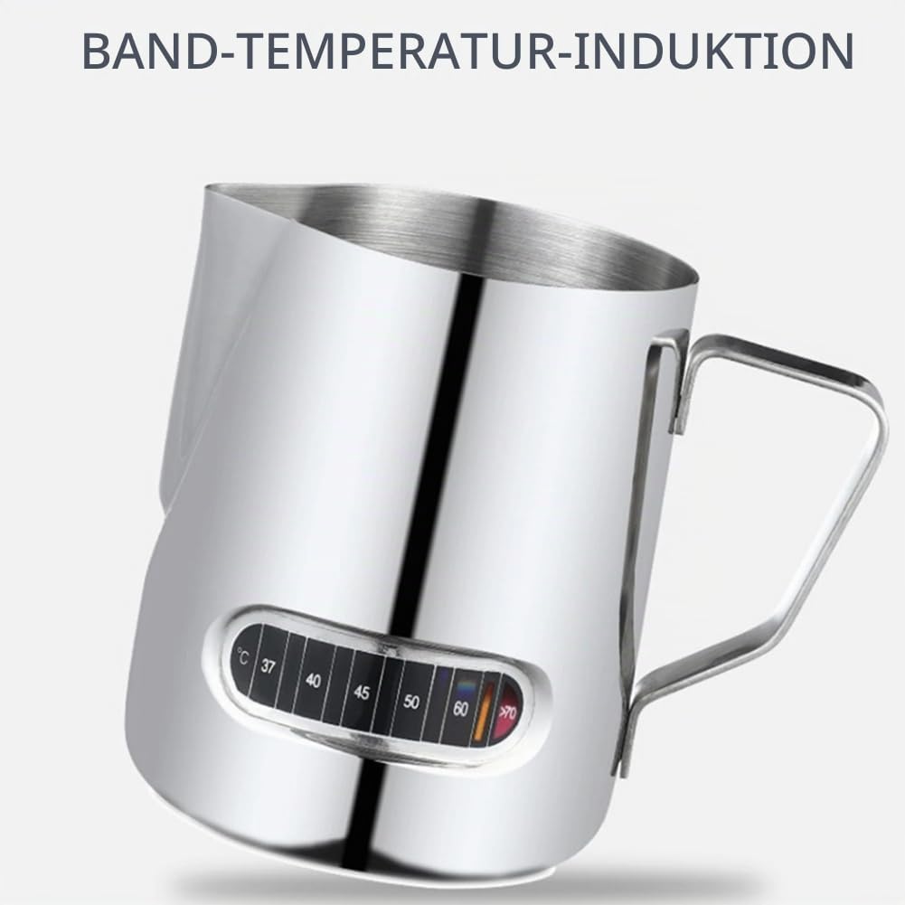 Exqufood Milchaufschäumer Temperaturanzeige Milchaufschäumer und Tasse für Latte Art 350ml