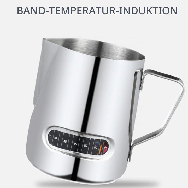 Exqufood Milchaufschäumer Temperaturanzeige Milchaufschäumer und Tasse für Latte Art 350ml