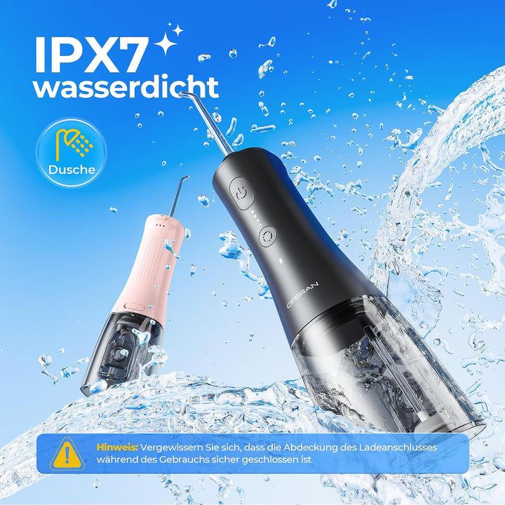 Operan Munddusche Kabellos, Tragbar Elektrische Zahndusche, Mattschwarz | Munddusche mit 300 ml Fass