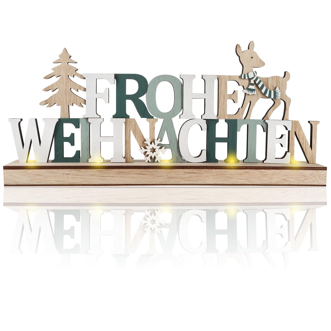 COM-FOUR® LED Deko Aufsteller aus Holz - beleuchteter Schriftzug auf Holzsockel - Deko-Schriftzug zu