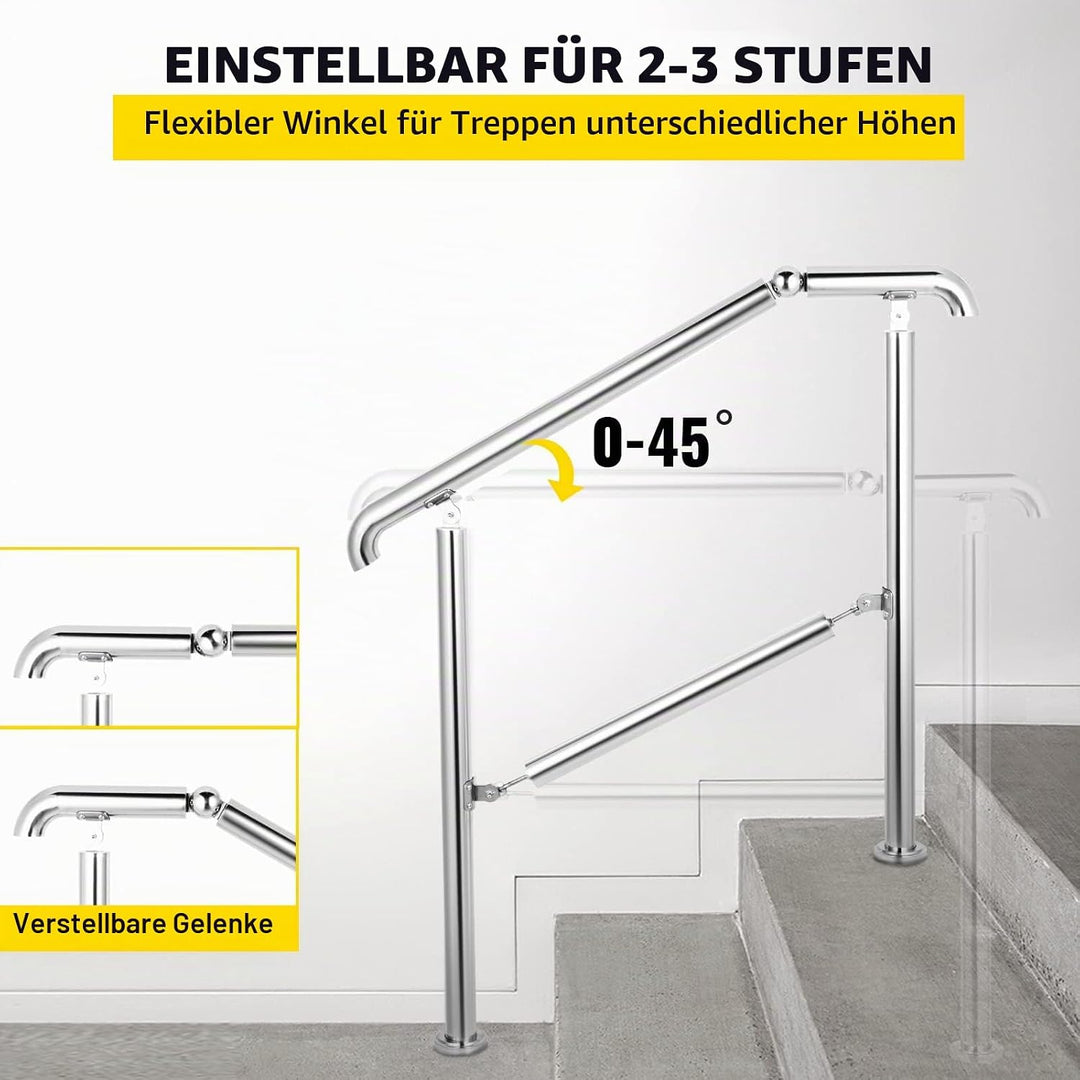 Happybuy Treppengeländer 3 Stufen, Hauseingang Handlauf Edelstahl mit Pfosten, Verstellbare Eingangs