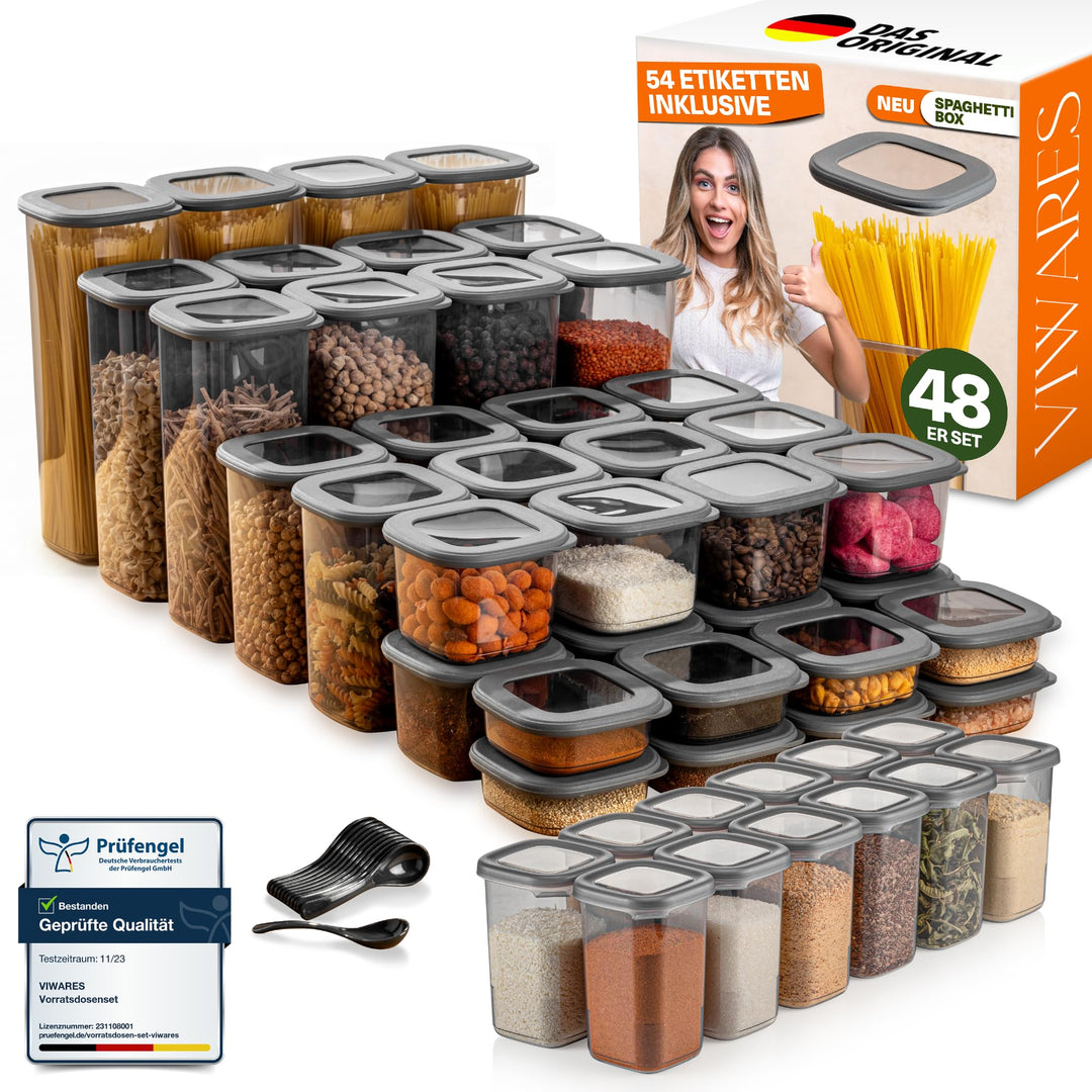 Vorratsdosen mit Deckel Luftdicht, 48er Vorratsbehälter Set BPA-Frei, Vorratsdose zur Müsli Mehl Auf