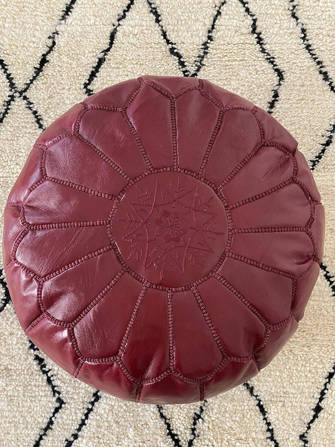 Poufs&Pillows Marokkanischer Echtleder Pouf - Handgefertigt - Gefüllt Geliefert - Ottoman, Sitzsack,