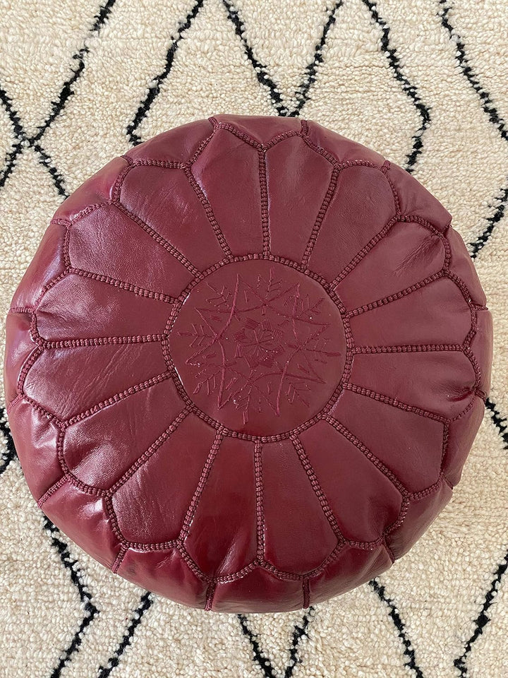Poufs&Pillows Marokkanischer Echtleder Pouf - Handgefertigt - Gefüllt Geliefert - Ottoman, Sitzsack,