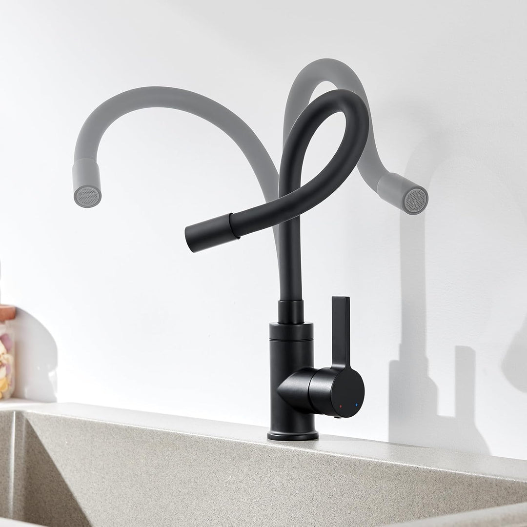 Flexibler Wasserhahn Küche Schwarz, Auralum Spültischarmatur 360° Schwenkbar, Küchenarmatur Schwarz
