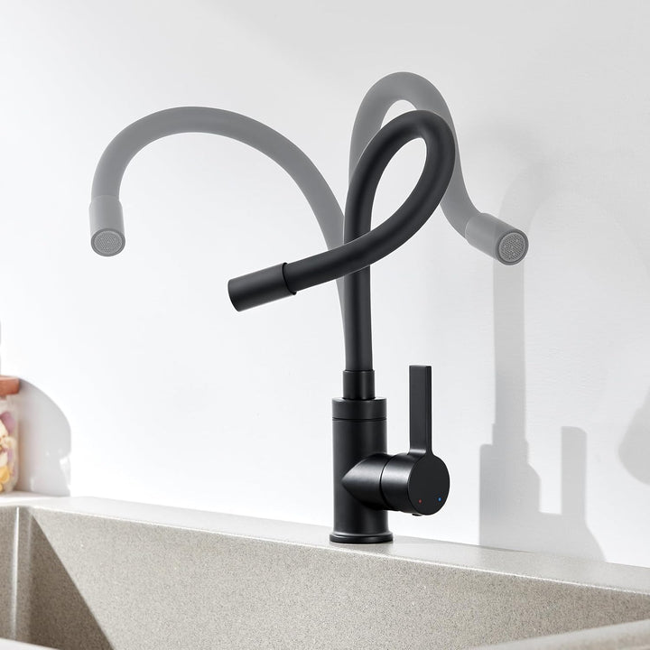Flexibler Wasserhahn Küche Schwarz, Auralum Spültischarmatur 360° Schwenkbar, Küchenarmatur Schwarz