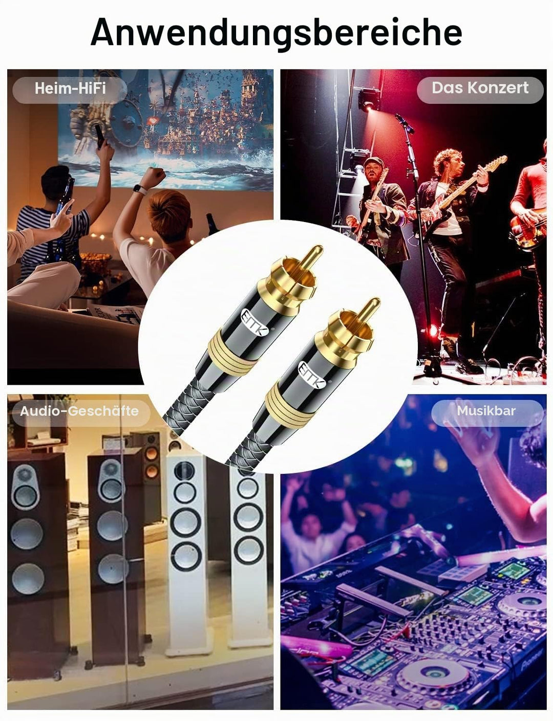 EMK Subwoofer Kabel 4m - Digital Koaxialkabel (RCA) mit Goldkontakten - für AV-Receiver, Verstärker,