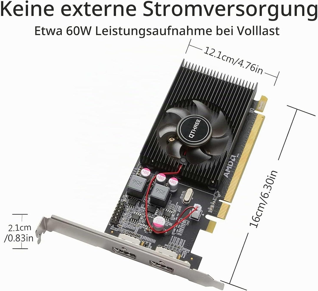 QTHREE Radeon HD 6570 1GB DDR3 2X HDMI Grafikkarte, Low Profile, PCI-Express 2.0 x16, Computer GPU,