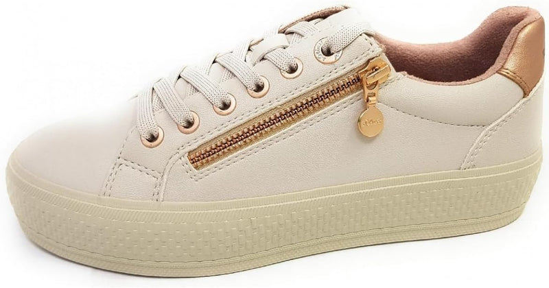 s.Oliver Damen Sneaker flach elegant mit Schnürsenkeln und Reissverschluss 37 EU Cream, 37 EU Cream