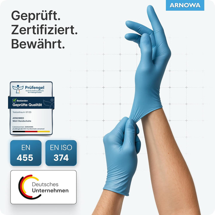 1000 Stück ARNOMED Einweghandschuhe Blau, Einmalhandschuhe XL, Nitril Handschuhe, Nitrilhandschuhe p