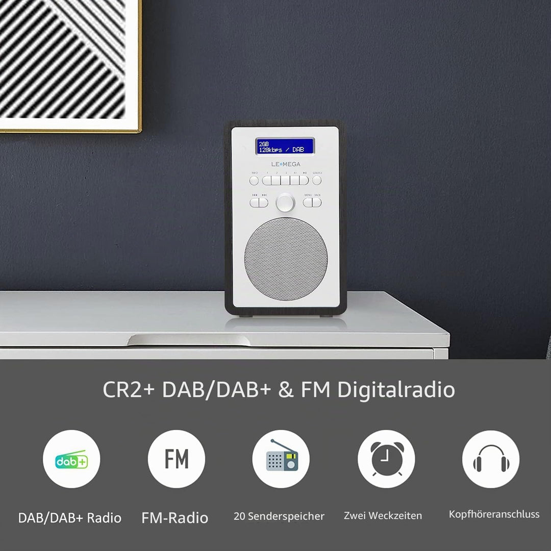 LEMEGA CR2+ DAB/DAB+ Digitalradio,UKW-Digitalradio,DAB-Radio Netzbetrieben,Doppelter Wecker,Küchen-S