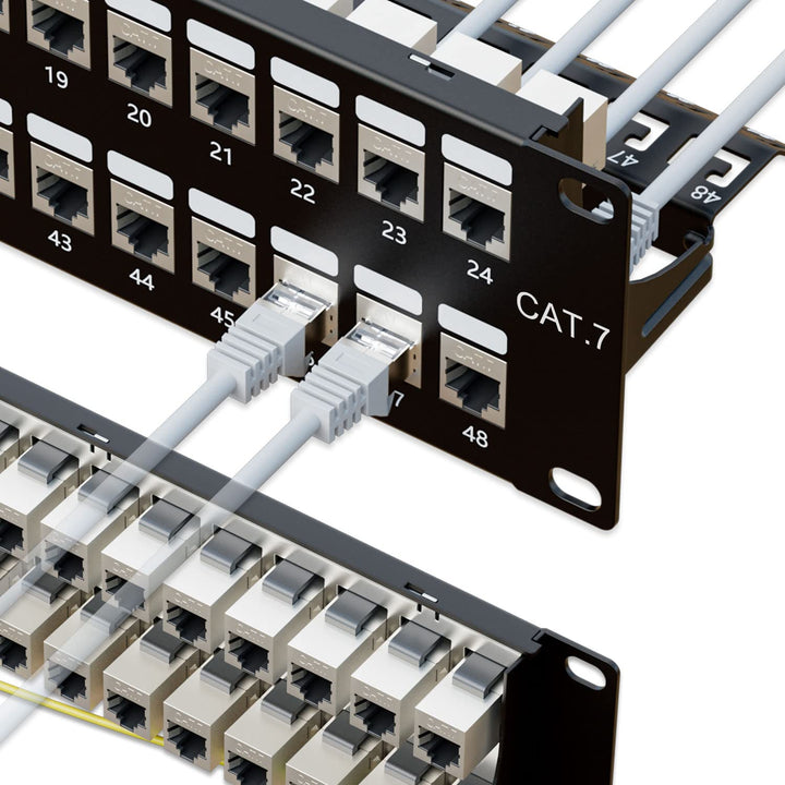 iwillink 48 Port RJ45 Through Coupler 2U Cat7 Patch Panel STP Shielded 19 Inch with Back Bar, Wall o