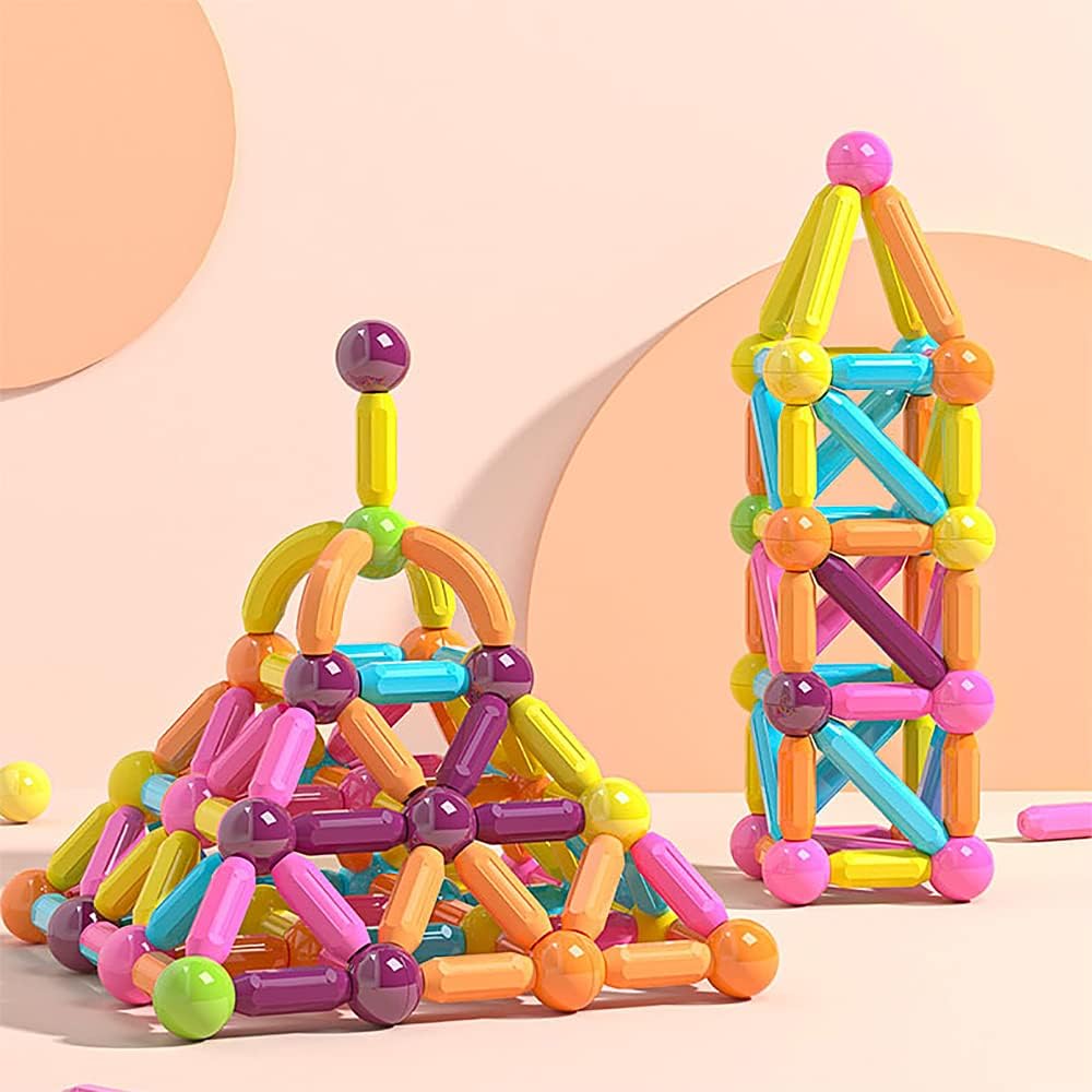 Magnetische und Stangen, 88 Stück magnetische Kugeln, Magnetbaustäbchen-Set, Bausteine, Fliesen, STE