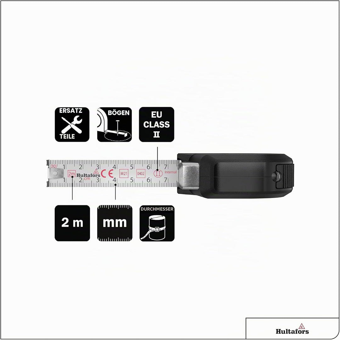 Talmeter Bandmass 2 Meter I Hultafors I 7-in-1 Massband mit einzigartiger Mess- und Anreissfunktion