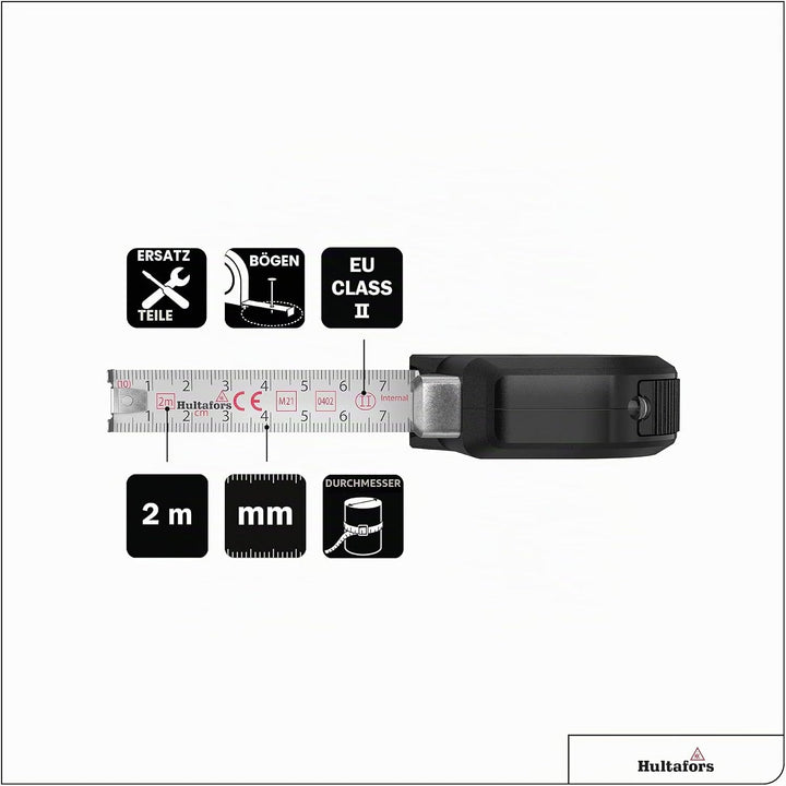 Talmeter Bandmass 2 Meter I Hultafors I 7-in-1 Massband mit einzigartiger Mess- und Anreissfunktion